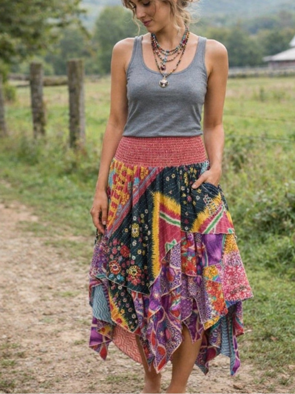 NWOT Boho Kantha Mabel Pixie Patchwork Midi Skirt - Picture 4 of 4